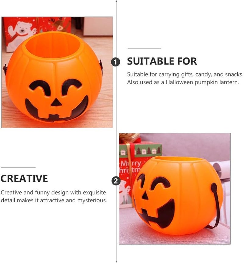 Halloween Pumpkin Bucket Set Of 4 Orange Trick Or Treat Candy Holders With Handle 17cm - Image 3